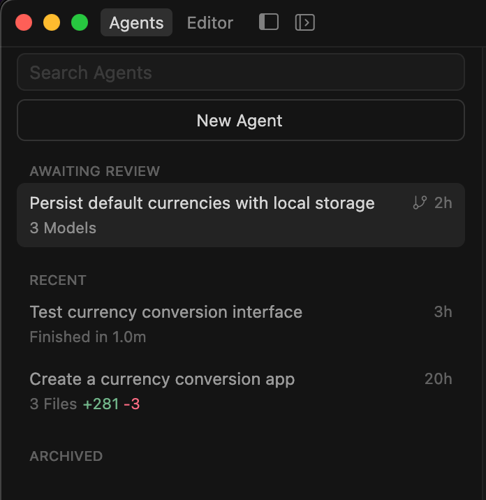 The new agents view in Cursor.