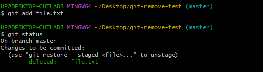 Stage the deletion with the git add command.