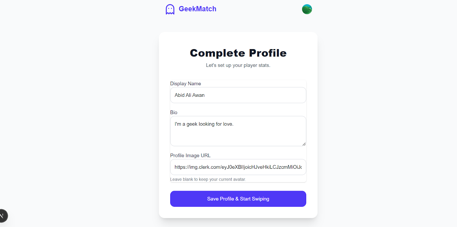 Completing the profile in the GeekMatch
