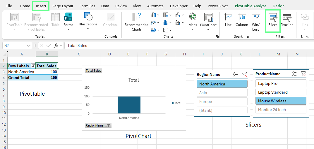 Add Slicers in Excel