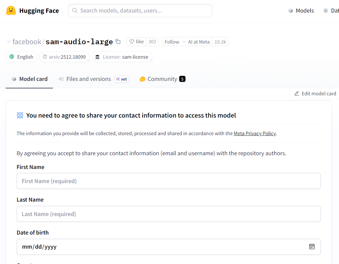 Accessing the gated Sam-Audio model