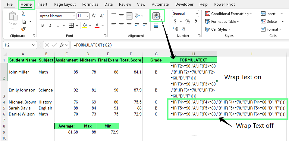 Turn off the Wrap Text in Excel