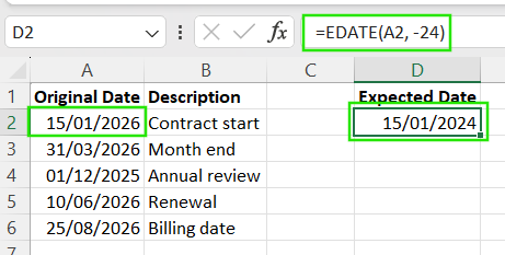 How to use EDATE() function to add years to a date in Excel.