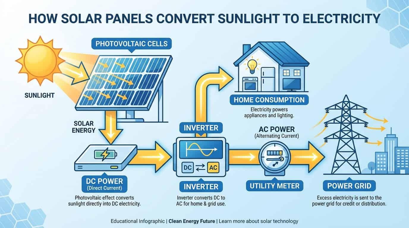 Infografica educativa sull'energia solare con etichette tecniche accurate generata da Nano Banana Pro usando il grounding con Google Search