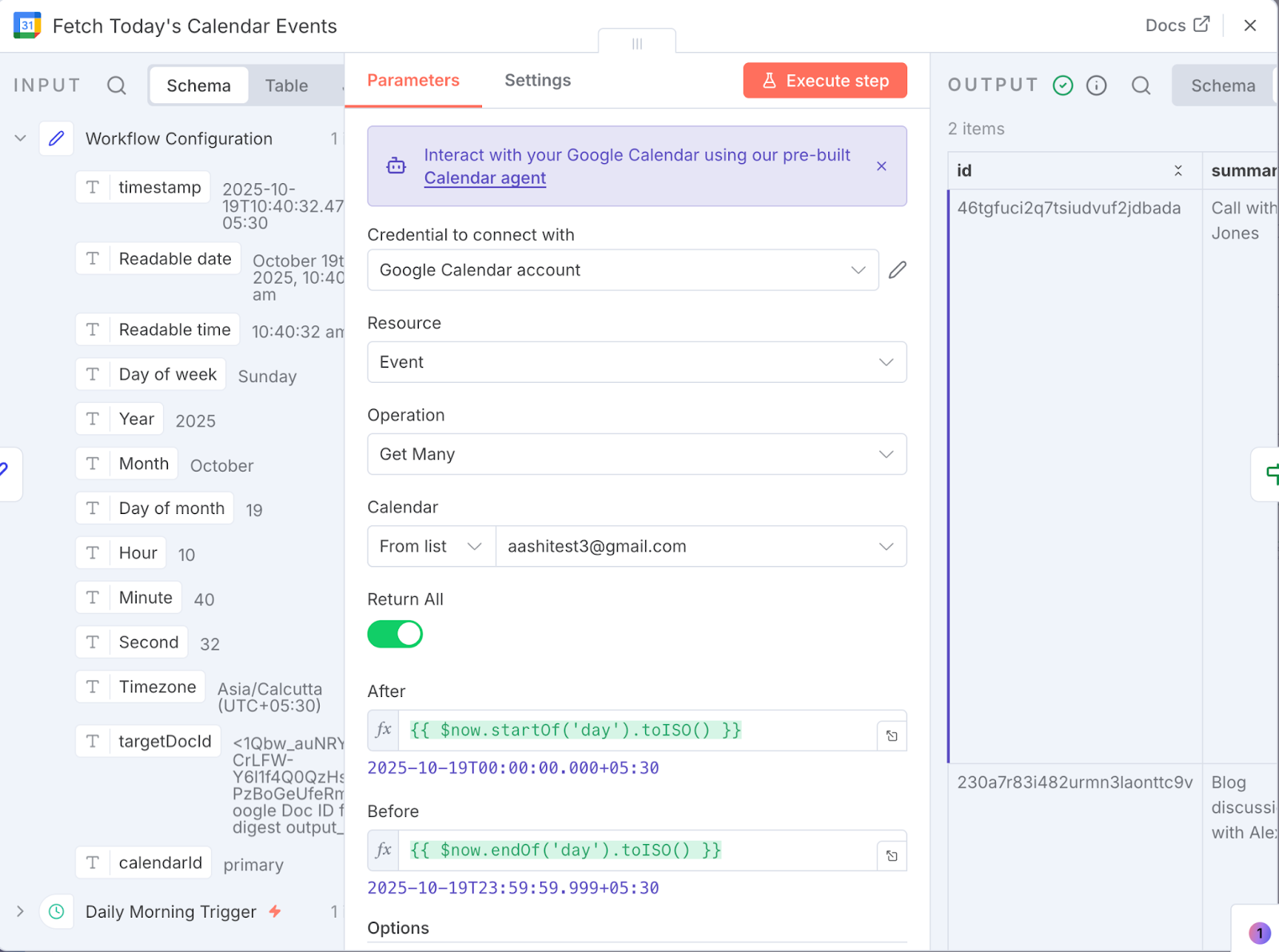 n8n AI Workflow Builder link Google account