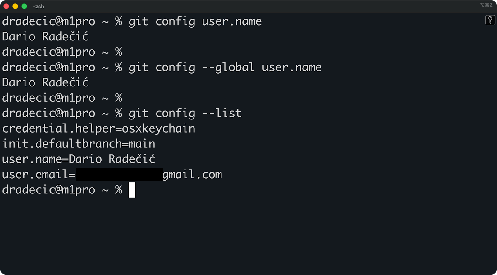 Image 3 - Commands that show your Git username