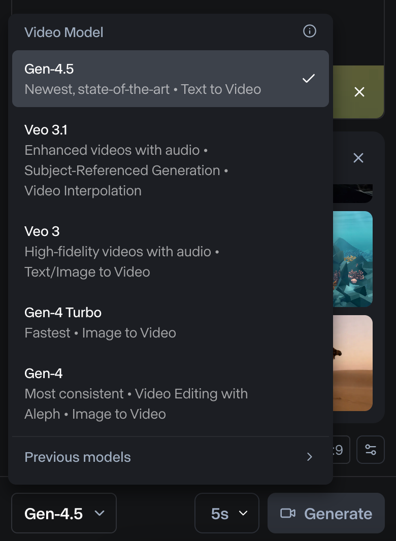 Screenshot showing how to use Gen-4.5.