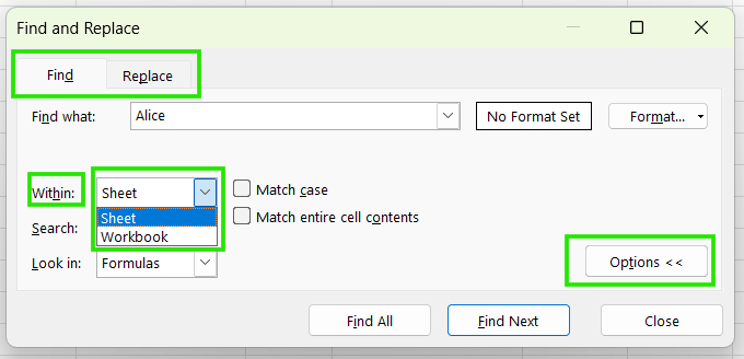 Using Find to search the whole workbook