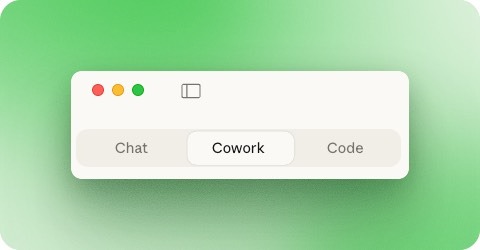Claude Desktop app showing Chat, Cowork, and Code tabs with Cowork mode selected