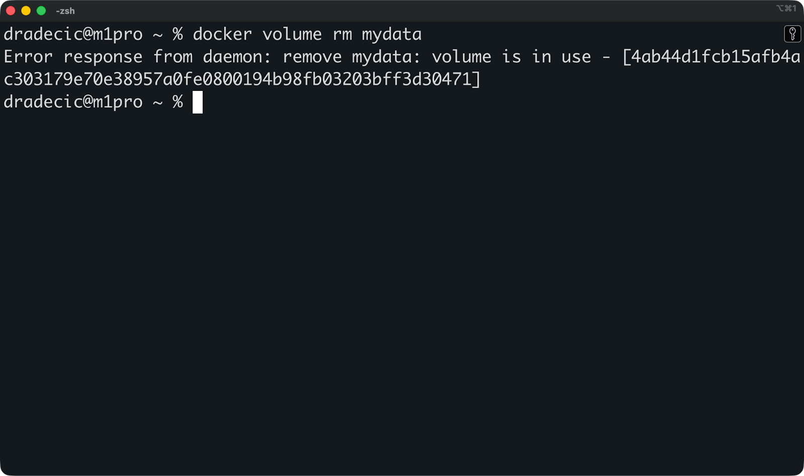 Image 5 - Trying to remove a volume attached to a running container