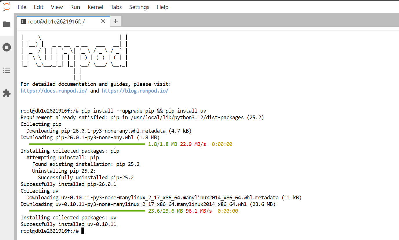 JupyterLab's terminal on Runpod