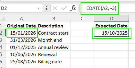 How to use EDATE() function to add months to a date in Excel.