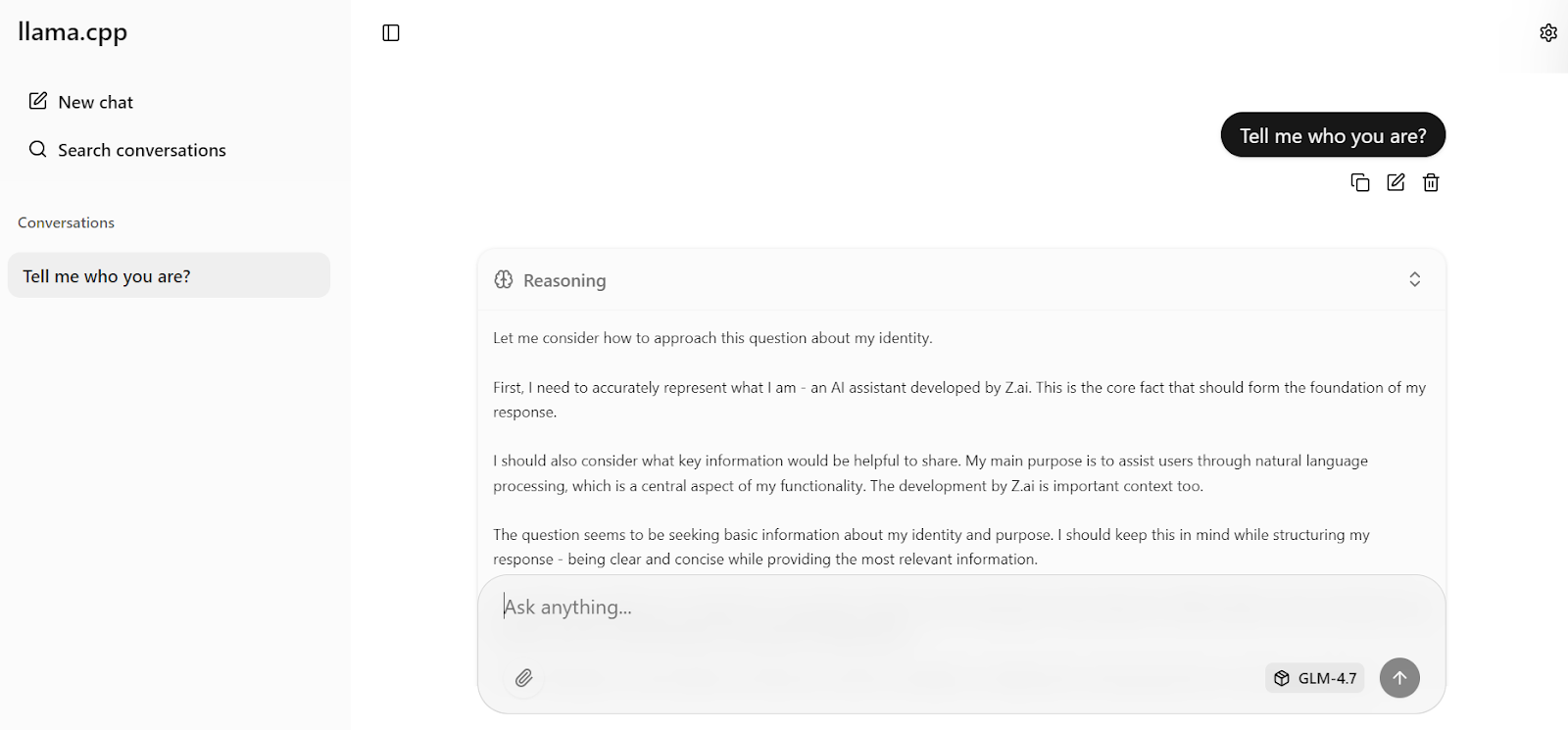 using the GLM 4.7 modle win in the llama.cpp webUI
