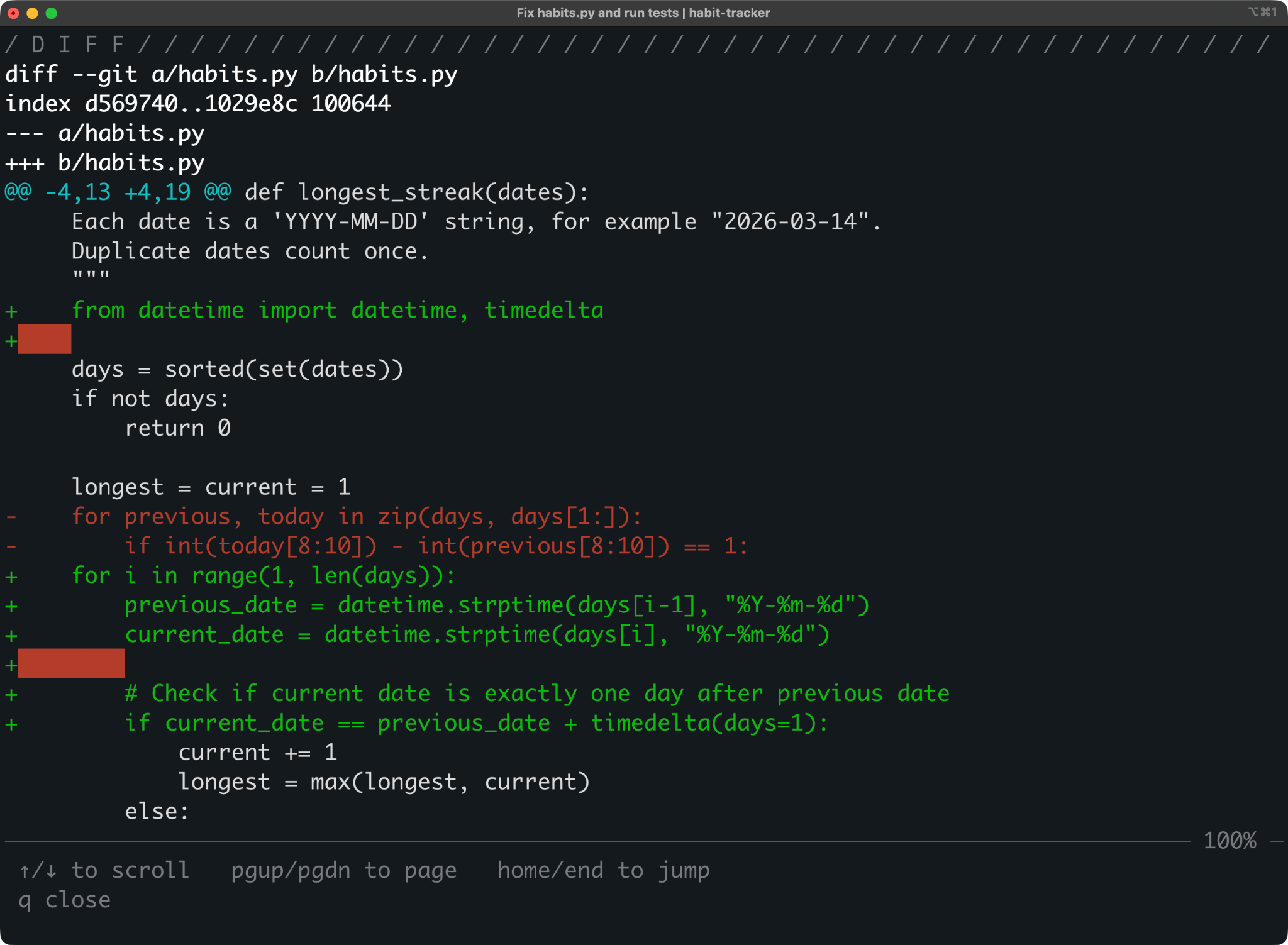 The diff of changes made by Open Interpreter
