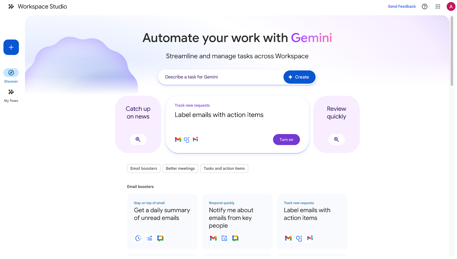Google Workspace Studio Home screen