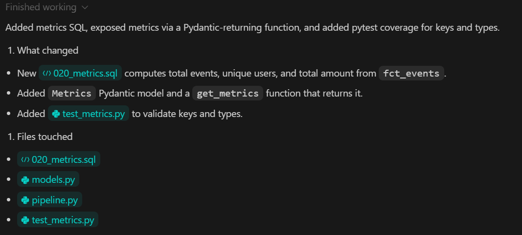 Metrics layer added using the Codex