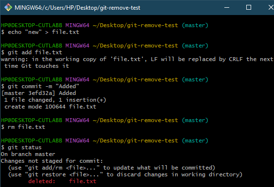 Check the file with the git status command.