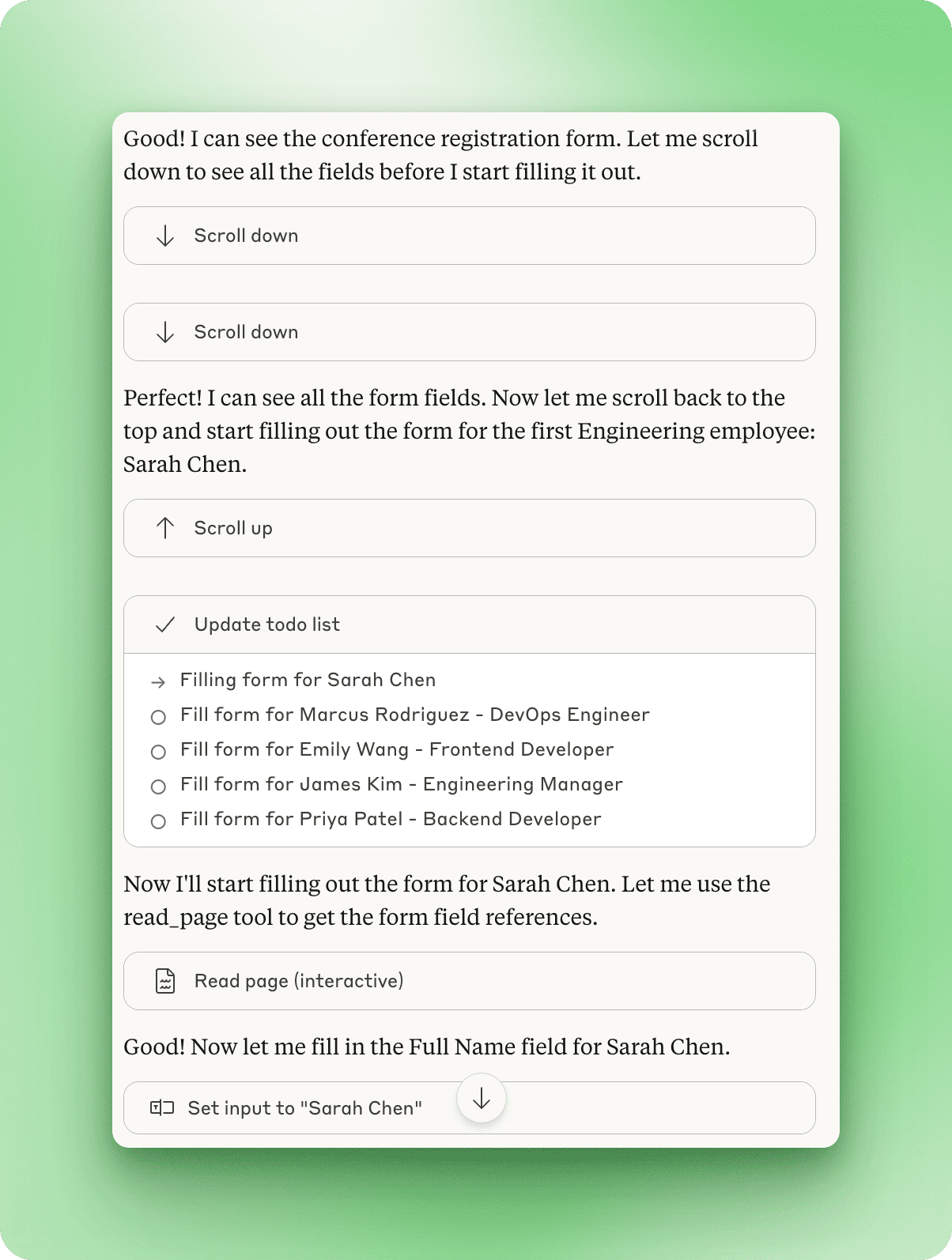 Claude starts filling forms