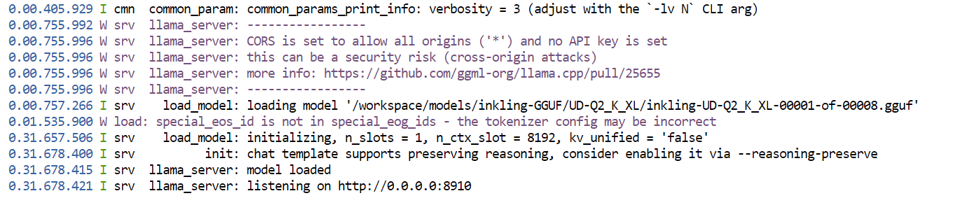 Serving the Inkling model locally using the llama.cpp serve