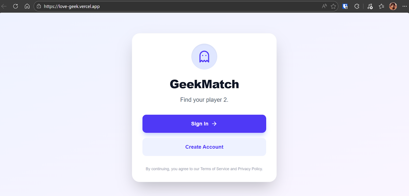 GeekMatch deployed on the Vercel.