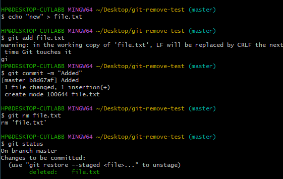 The git rm command deletes and stages the file in one go.