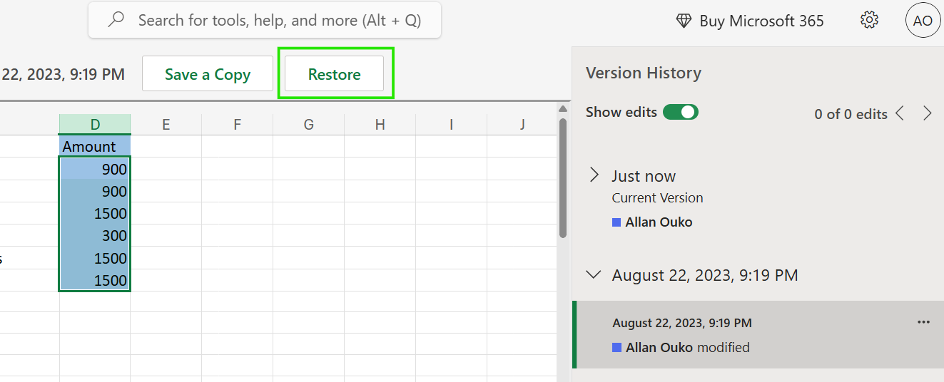 How to restore previous version using OneDrive