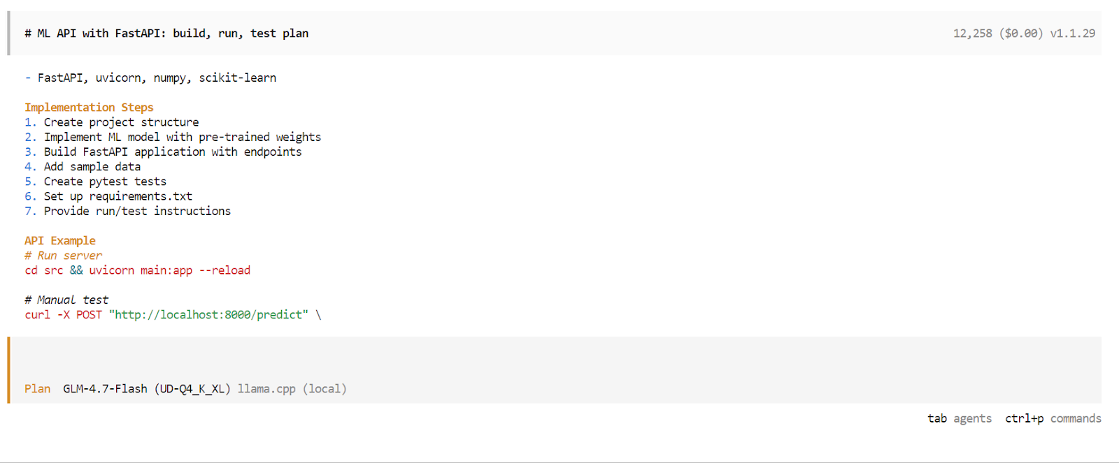 detail plan is generated by GLM 4.7 Flash model