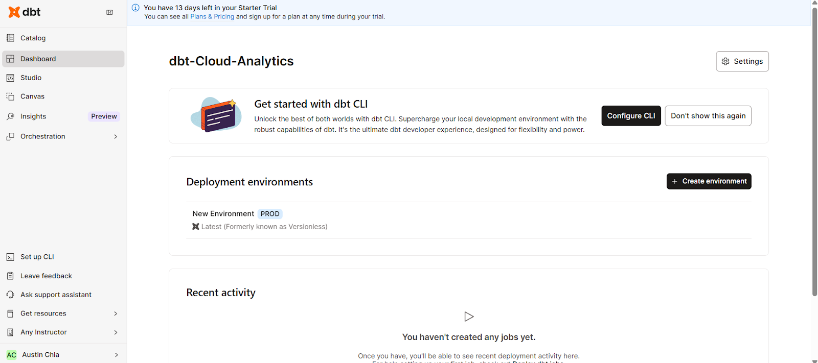 dbt cloud user interface