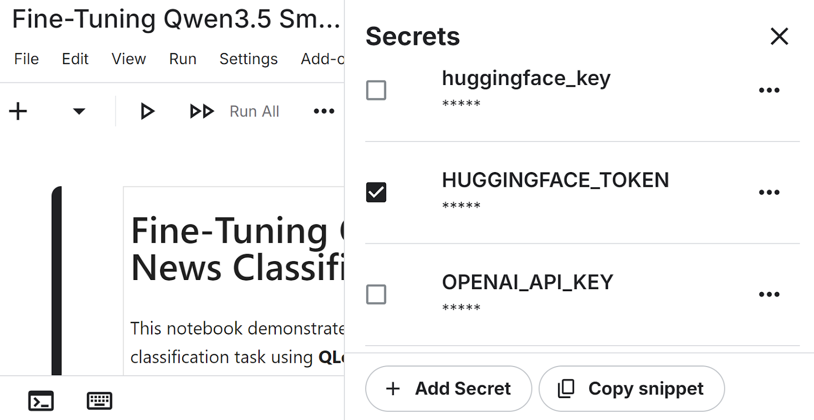 Kaggle Secrets setup