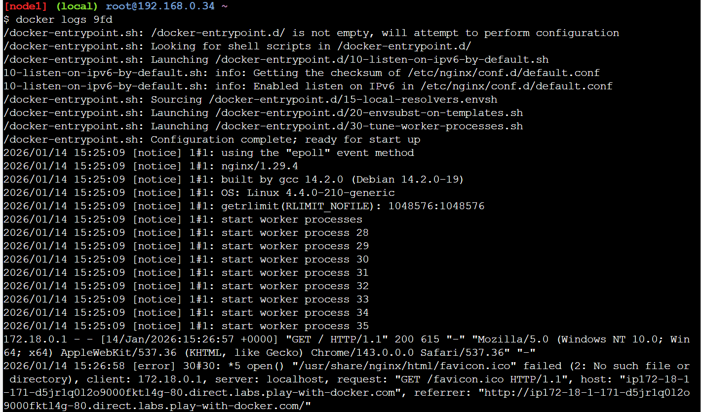 Docker Logs in Play with Docker