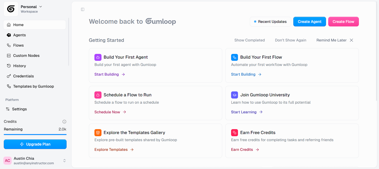gumloop main dashboard