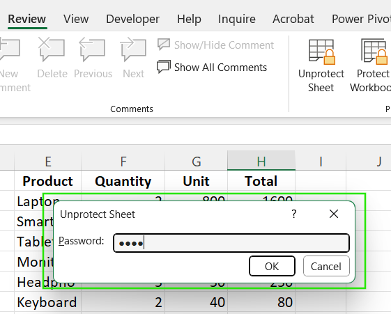 Blatt in Excel entsichern.