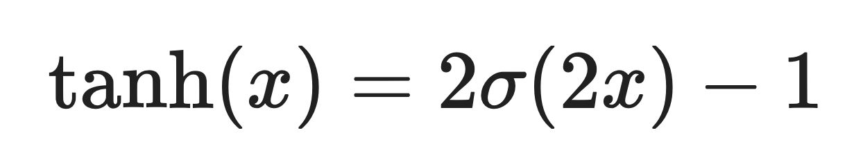 Equation for Tanh as scaled and shifted sigmoid