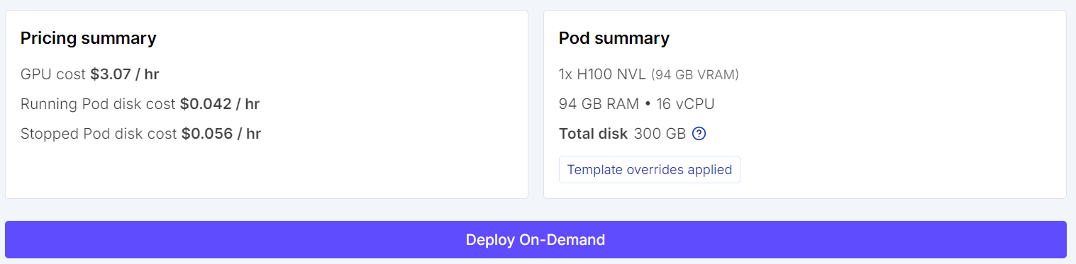 Pod summary of the H100 NVL machine.