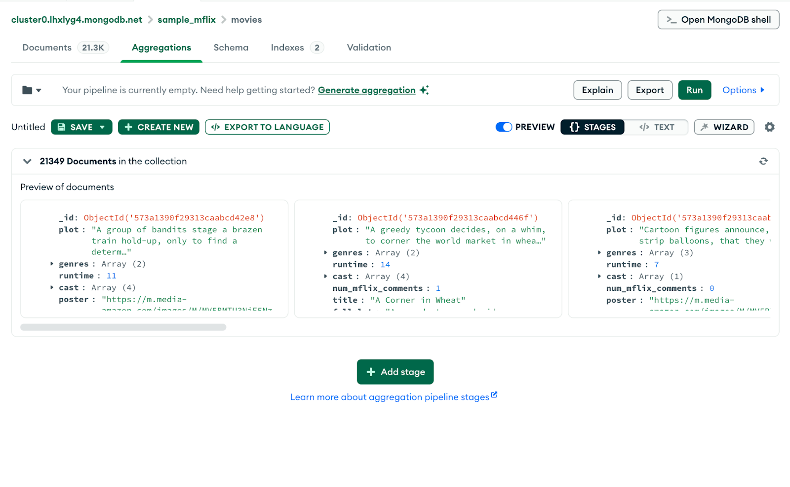 Building an aggregation pipeline in Compass