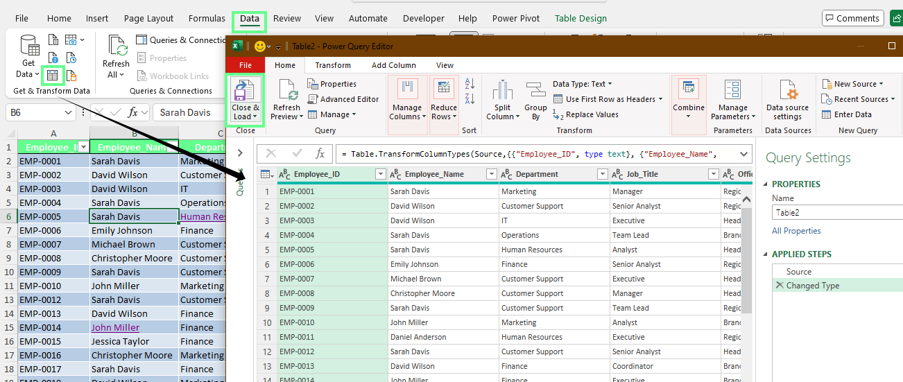 Power Query Editor in Excel.