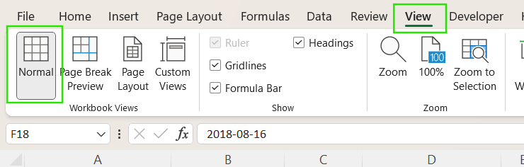 Normal mode in Excel.