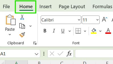 Home tab in Excel ribbon
