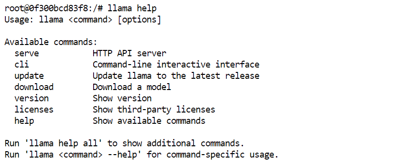 llama available commands