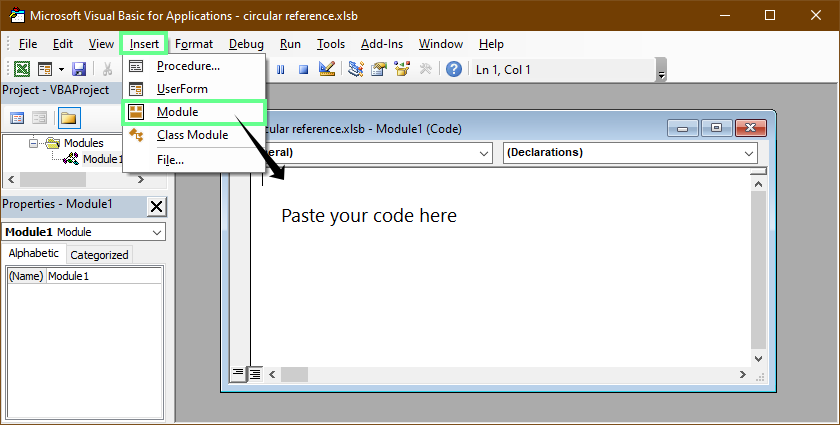 VBA interface in Excel
