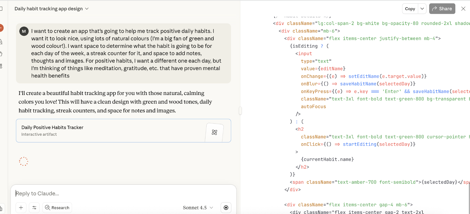 Claude Sonnet 4.5 saisie du code
