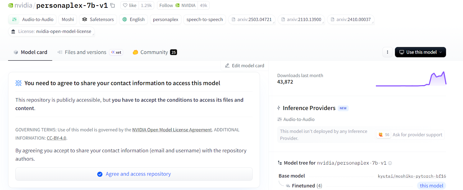 PersonaPlex agreement on the Hugging face: nvidia/personaplex-7b-v1