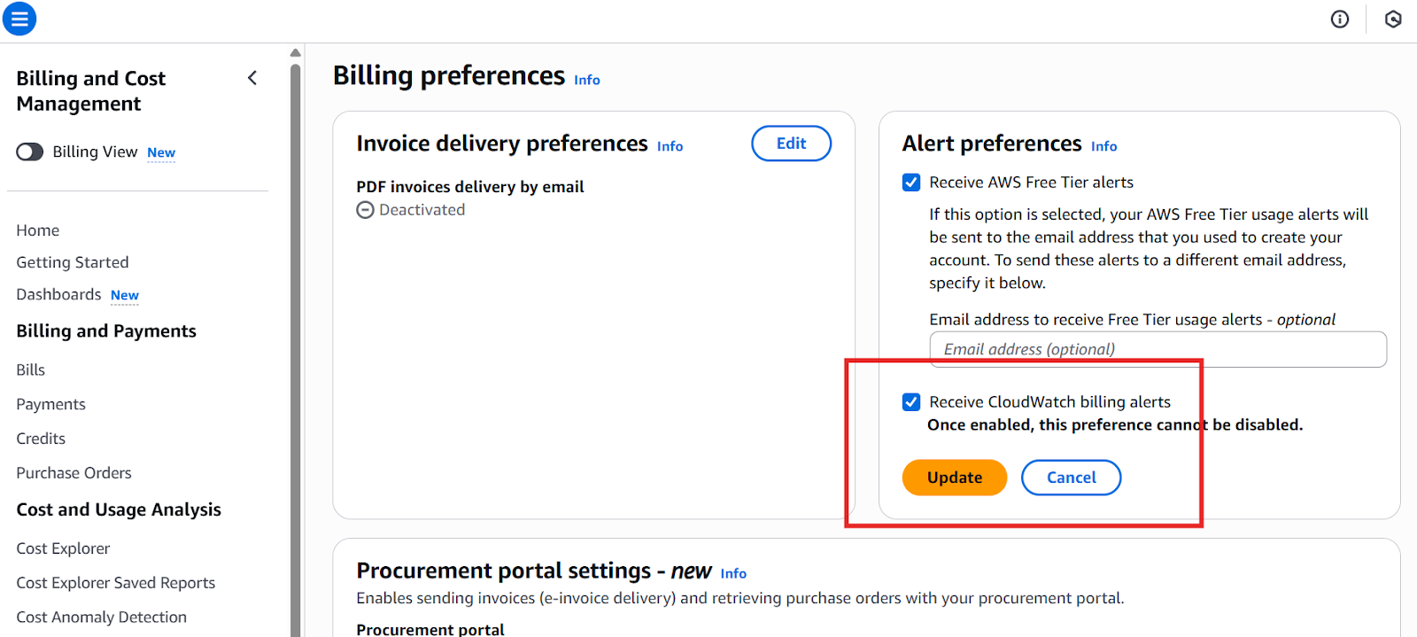 Habilitar alertas de facturación de CloudWatch