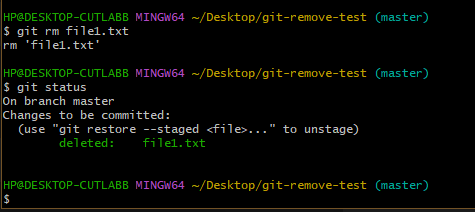 deleting a file using the git rm command.