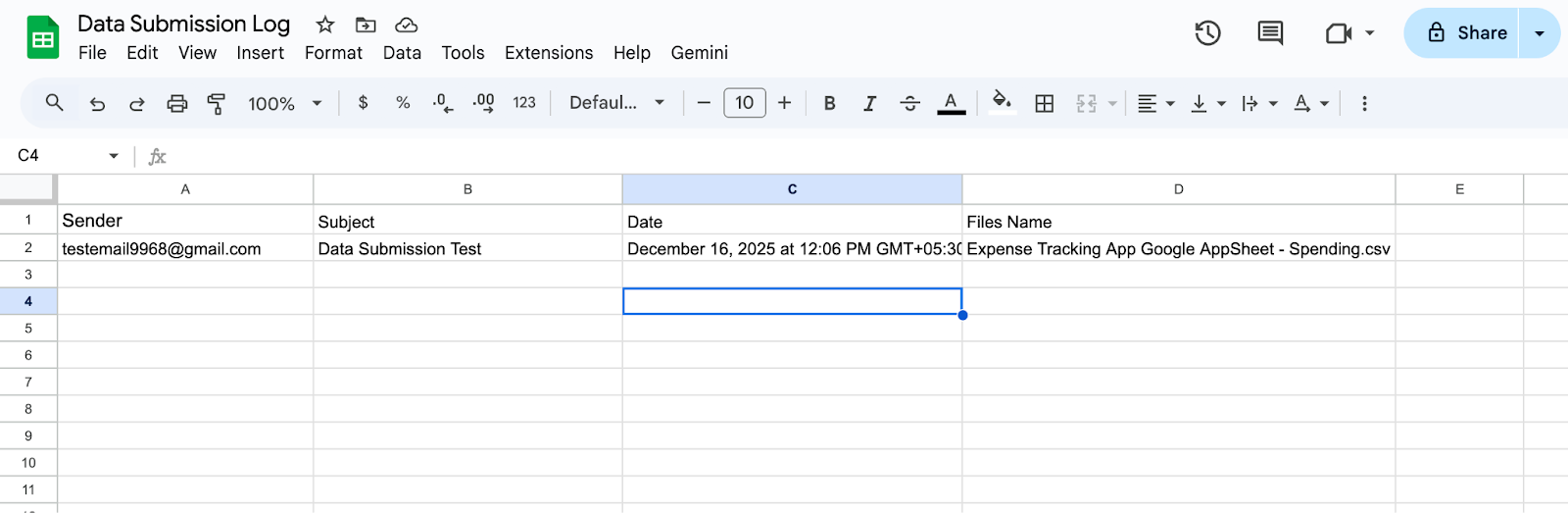 Email Details transferred to sheet