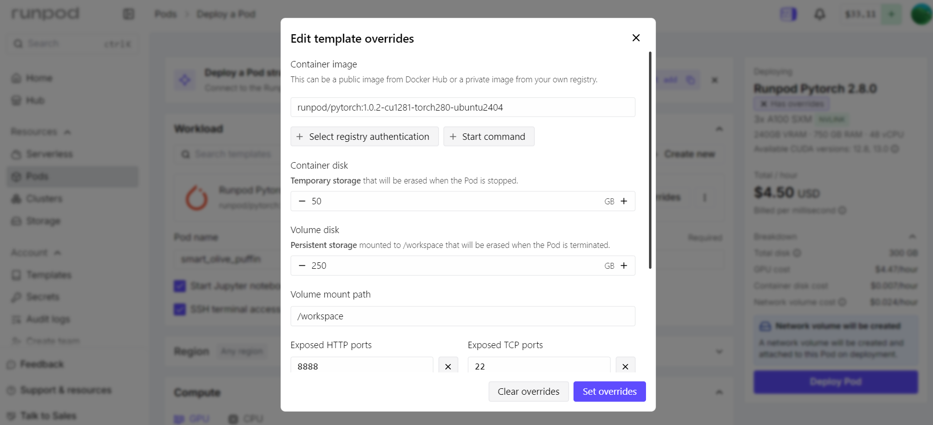 Editing the Pytorch Runpod template