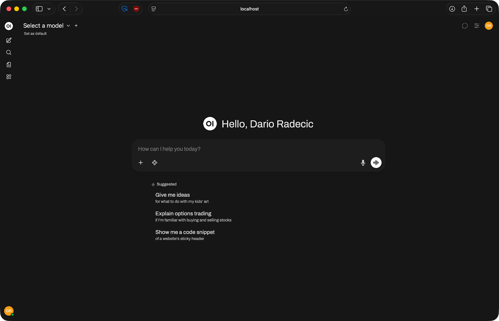 Open WebUI home page