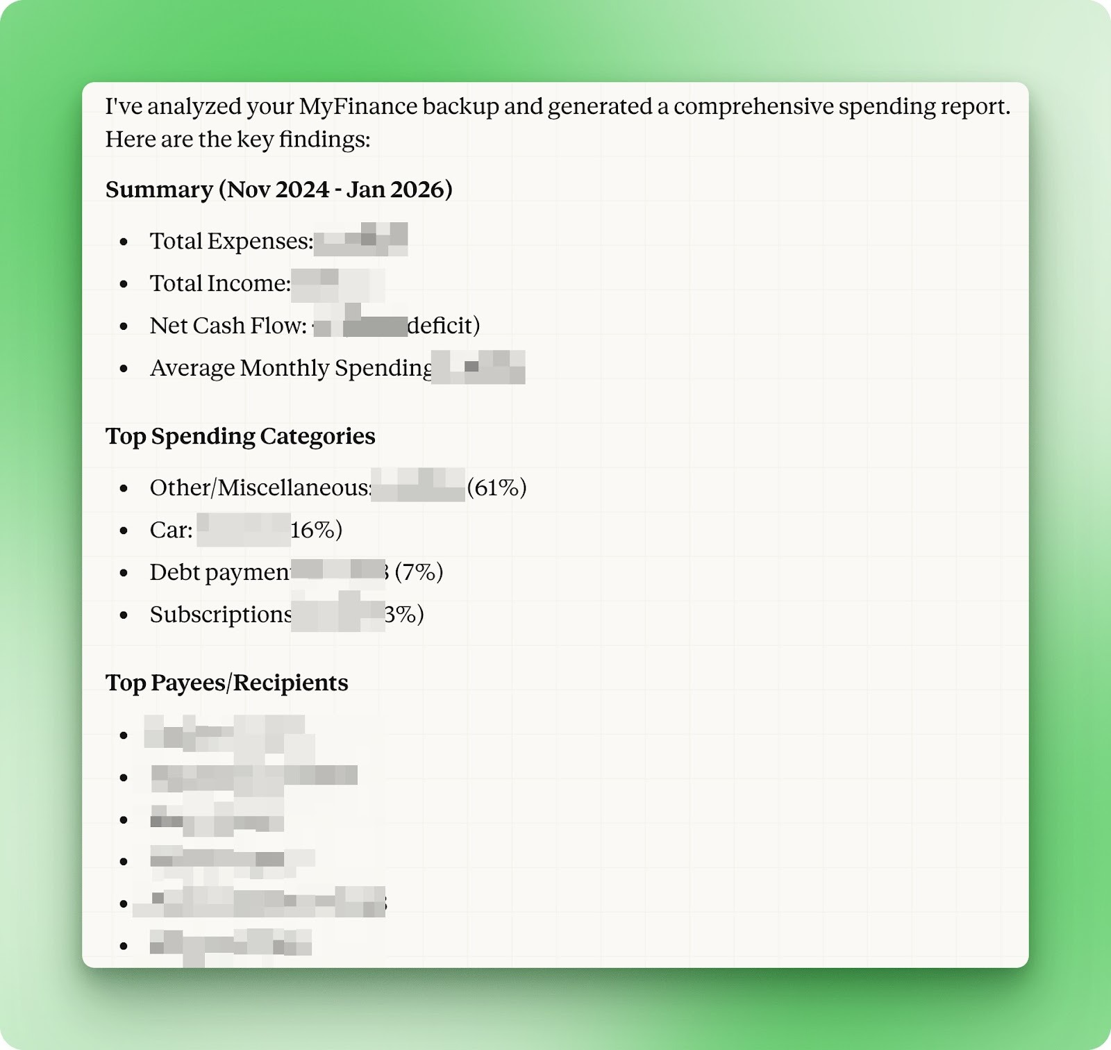 Claude Cowork analyzing finance app backup data and extracting transaction history