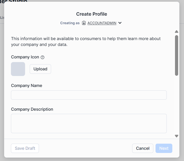 Adding credentials to then provider profile in Snowflake.