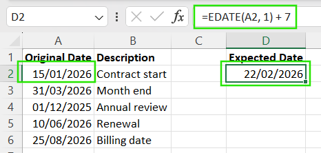 How to combine EDATE() with simple arithmetic in Excel.